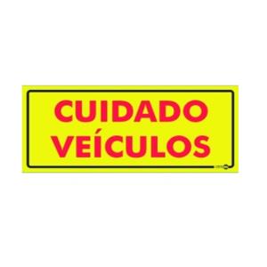 Placa de Sinalização Plástico 13x30cm Cuidado Veículo PS468  - Encartale