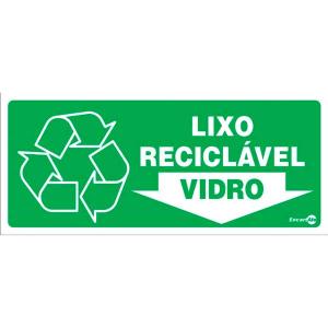 Placa de Sinalização Plástico 13x30cm Lixo Vidro PS194 - Encartale