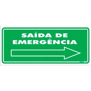 Placa de Sinalização Plástico 13x30cm Saída de Emergência Seta p/Direita PS115 - Encartale