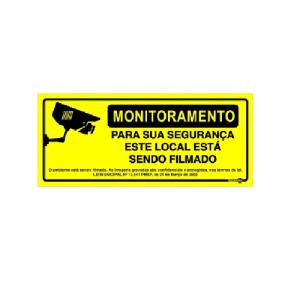 Placa de Sinalização Plástico 13x30cm Monitoramento Lei SP PS646 - Encartale