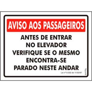 Placa Aviso Elevador 15x20 PS225 - Encartale