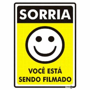 Placa de Sinalização Plástico 15x20cm Sorria Você Está Sendo Filmado PS91 - Encartale