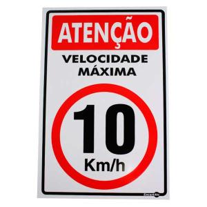 Placa de Sinalização Plástico 20x30cm Atenção Velocidade Máxima 10Km/h PS255 - Encartale