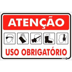 Placa de Sinalização Plástico 20x30cm Atenção Uso Obrigatório do EPI PS487 - Encartale