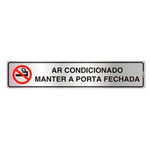 Placa de Sinalização Alumínio 05x25cm Ar Condicionado - Manter a Porta Fechada C05029 - Indika