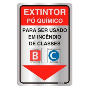 Placa de Sinalização Alumínio 16x25 Fotoluminescente Extintor Pó Químico C25005A - Indika