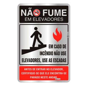 Placa de Sinalização Alumínio 16x25cm Não Fume em Elevadores C25006 - Indika