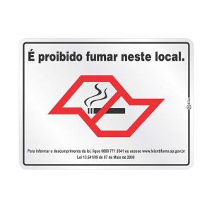 Placa de Sinalização Alumínio 15x20cm É Proibido Fumar Neste Local - Lei SP C15001 - Indika