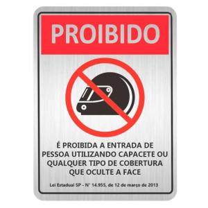 Placa de Sinalização Alumínio 16x25cm Proibido Capacete Lei SP C25049  - Indika