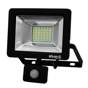 Refletor de Led 20W Slim com Sensor Luz Branca 6500K IP65 Preto Bivolt - GalaxyLED