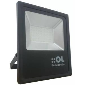 Refletor de Led 100W Branco Frio 6500K IP65 Preto Bivolt - OL Iluminação