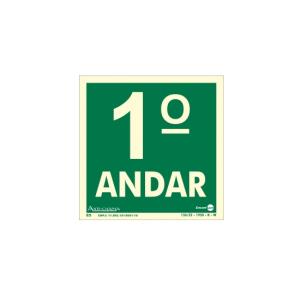 Placa de Sinalização Pavimento  1° Andar Fotoluminescente 18x18 cm PAF336 - Encartale