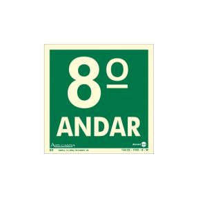 Placa de Sinalização Pavimento  8° Andar Fotoluminescente 18x18 cm PAF343 - Encartale