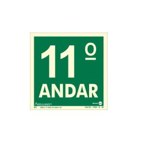 Placa de Sinalização Pavimento 11° Andar Fotoluminescente 18x18 cm PAF346 - Encartale