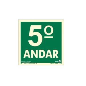 Placa de Sinalização Pavimento  5° Andar Fotoluminescente 18x18 cm PAF340 - Encartale