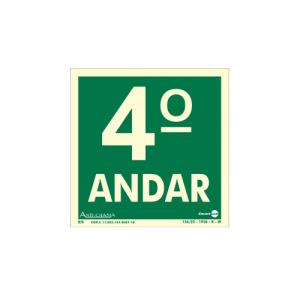 Placa de Sinalização Pavimento  4° Andar Fotoluminescente 18x18 cm PAF339 - Encartale