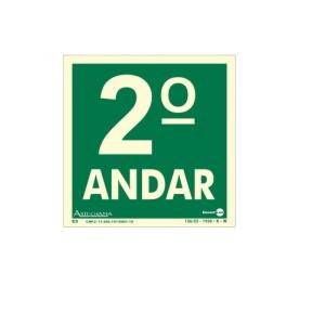 Placa de Sinalização Pavimento  2° Andar Fotoluminescente 18x18 cm PAF337 - Encartale