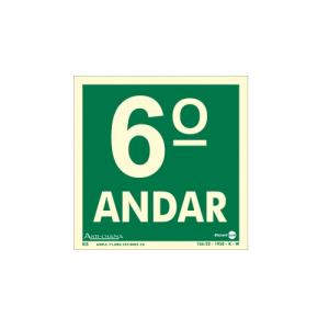 Placa de Sinalização Pavimento  6° Andar Fotoluminescente 18x18 cm PAF341 - Encartale