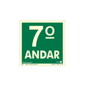 Placa de Sinalização Pavimento  7° Andar Fotoluminescente 18x18 cm PAF342  - Encartale